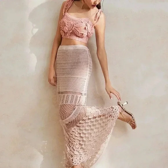 Baby Pink Casual Women's Solid Color Knotted Design Knit Sleeveless Cami Top - Picture 3 of 7